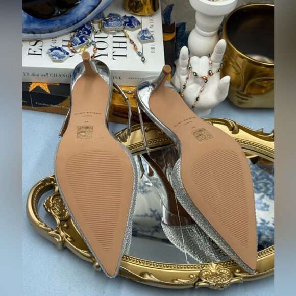 🆕 KURT GEIGER LONDON 🧿 NWOB Belgravia Vinyl 65 Slingback Heels, Silver, Sz 7.5 - Picture 13 of 14